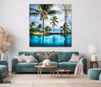 My Photostation.com 20Wx14H'' Island & Blue Sea Glass Wall ArtTempered Glass Printing Wall Decor Large Wall Art Wall Hangings