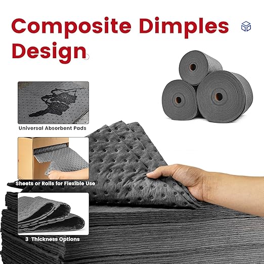 Universal Absorbent Pads Roll | 16"x20" Water Absorbent Mat 100-Pack | Industrial Spill Control for Liquids Leak(16 Gal/Box) | Oil Absorbing Rolls