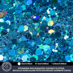 LEOBRO Blue Glitter, 160G/5.64OZ Holographic Chunky Glitter for Crafts, Resin, Body Nail, DIY Decorations, Light Blue