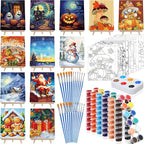 Zhanmai 12 Pack Pre Drawn Canvas for Painting Sip and Paint Kit 8" x 10" Paint Party Set Canvas Painting Pre Printed Canvases for Party Favor DIY Virtual Adult's Date Night(Various Festivals)