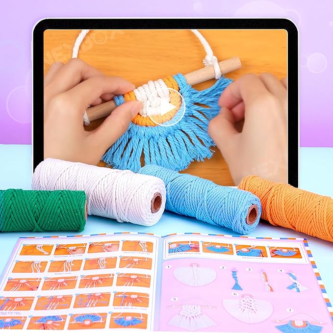 NEXBOX Macrame Kit for Kids & Adults Beginners, DIY Crafts for Girls Age 6-8 8-12 Year Old, Gifts Ideas for Birthday & Christmas - Colorful 3mm Cord
