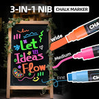 WUO Window Chalk Markers,12 Colors Car Markers,10mm 3-In-1 Jumbo Wide Nib, Dust-Free & Non-Toxic - Erasable Blackboards Marker For Rock Painting, Poster, Stone, Ceramic, Glass