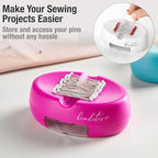 Beaditive Magnetic Pin Cushion with Drawer - Strong Magnet Pin Holder Cushions for Sewing - 50 Glass Head Quilting Pins Included - Chic Pincushion Caddy for Sewing Pins, Paper Clips, Screws – Fuchsia