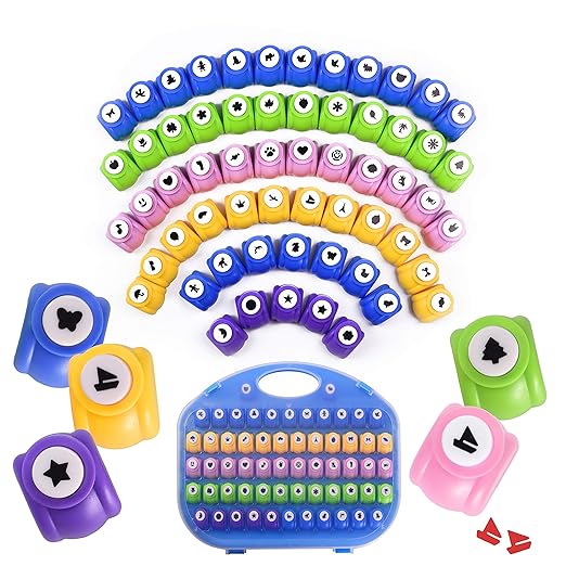 Shape Paper Punch Set | School Scrapbooking Paper Punchers for Arts and Crafts | Hole Punch Shapes That Kids and Adults Adore | Premium Crafting Supplies Kit includes 60 Paper Puncher Shapes (60 Pcs)