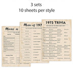 50th Birthday Party Games, Set of 3 Activities for 10 Guests, Born in 1975 Games Bundle, Birthday Party Supplies for Adults, Pack of 30 Cards