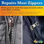 FixnZip (Large, Black Nickel) - See Size Guide - Universal Zipper Repair Kit for Wetsuits, Luggage, Zipper Replacement Repair Kit - Instant Zipper Fix
