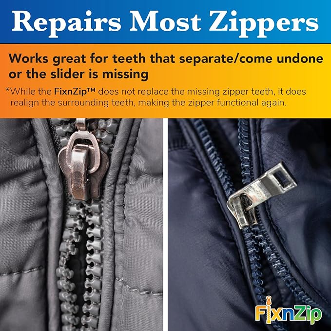 FixnZip (Large, Black Nickel) - See Size Guide - Universal Zipper Repair Kit for Wetsuits, Luggage, Zipper Replacement Repair Kit - Instant Zipper Fix