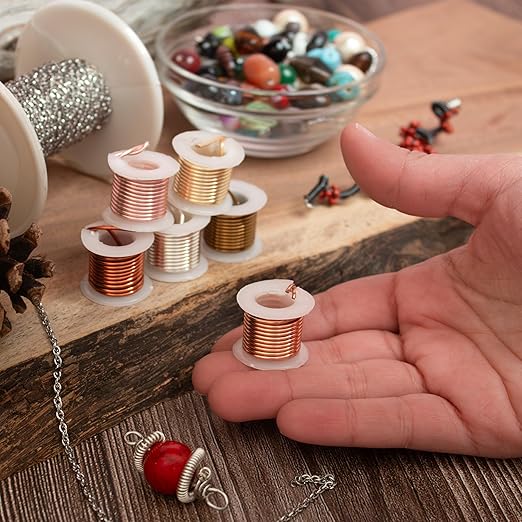 The Beadsmith Craft Wire Assortment - Tarnish-Resistant Copper Wire for Jewelry Making, 6-Pack, 0.75-Inch Mini Spools, 1 Yd Each, 16-Gauge, Assorted Colors, Medium Temper