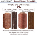 Round Polyester Waxed Thread 0.55mm, 12 Neutral Colors 76 Yards/Spool Wax Coated String Thin Cord for Leather Upholstery Sewing, Stitching, Bookbinding, Beading, Micro Knotting and Braiding