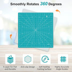 Headley Tools 17"x17" Rotating Cutting Mat, Self Healing Mat with 360-Degree Rotation & Anti-Slip Base, Sewing Board Cutting Mat Perfect for Fabric Quilting Leather Hobby Project, Turquoise