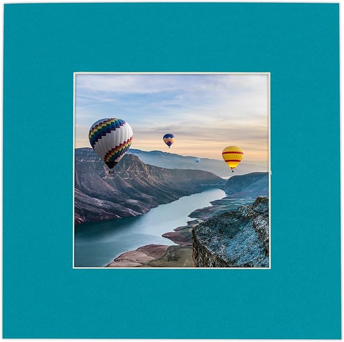 8.5x11 Mat Bevel Cut for 7x9 Photos - Acid Free Teal Blue Precut Matboard With Backing Board and Crystal Clear, Self Seal Photo Mat Bag - For Pictures, Photos, Framing - 4-ply Thickness