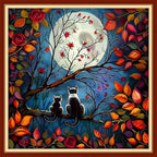 Joyhoor Stamped Cross Stitch Kits for Beginners, Needlepoint Kits for Adults, 11CT Counted Embroidery Kits-Cats Admiring The Moon 18x18 inchs