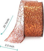 CT CRAFT LLC Sparkling Glitter Mesh Wired Ribbon 2.5" x 20 Yards Bronze Orange for Christmas Home Decor Bow Gift Wrapping DIY Crafts Wreath