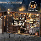TuKIIE DIY Miniature Dollhouse Kit with Furniture, 1:24 Scale Creative Room Opened & Closed Wooden Doll House Plus Dust Proof for Kids Teens Adults(Vintage Coffee Shop)