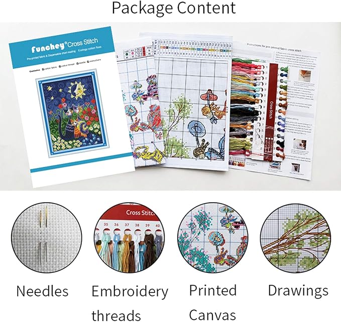 Funchey Stamped Cross Stitch Kits, DIY Cross Stitch Pattern for Adults Beginners Needlepoint Kits Embroidery Kit Arts and Crafts 11CT-Moonlight Scenery 18x18 inch
