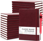 feela 24 Pack Journal Notebook for Work, Business Notebook Bulk Hardcover Lined Writing Journal with Pen Holder for Men Women Note Taking, with 24 Black Pens, 120 GSM, 5.1”x8.3”, A5, Wine