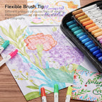 Shuttle Art Dual Tip Brush Marker Pens, 105 Colors Fine and Brush Tip Markers Set in Portable Case with 1 Coloring Book for Kids, Water-based Ink Adult Artist Coloring Calligraphy Journal Doodling