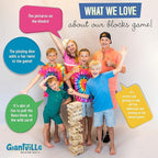 Giantville Giant Tumbling Timber Toy - Premium Pine Wood Life-Size Blocks Tower - Big Floor/Board Indoor/Outdoor Yard Game for Kids & Adults - 54-Blocks + Red Storage/Carry Bag - Grows Almost 4-Feet
