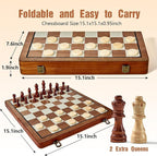 MerryPony 2 in 1 Magnetic Wooden Chess and Checkers Set, 15" Foldable Chess set for Adults & Kids, Chess Board with 2 Extra Queens, Travel Chess Set with Pieces Storage Slots, Ideal Chess for Beginner