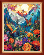 Dimensean Stamped Cross Stitch Kits Full Range of Embroidery Patterns Starter Kits for Beginners Adult or Kids DIY Cross Stitches Needlepoint Kits 11CT-Forest Hummingbird 16x20 inch