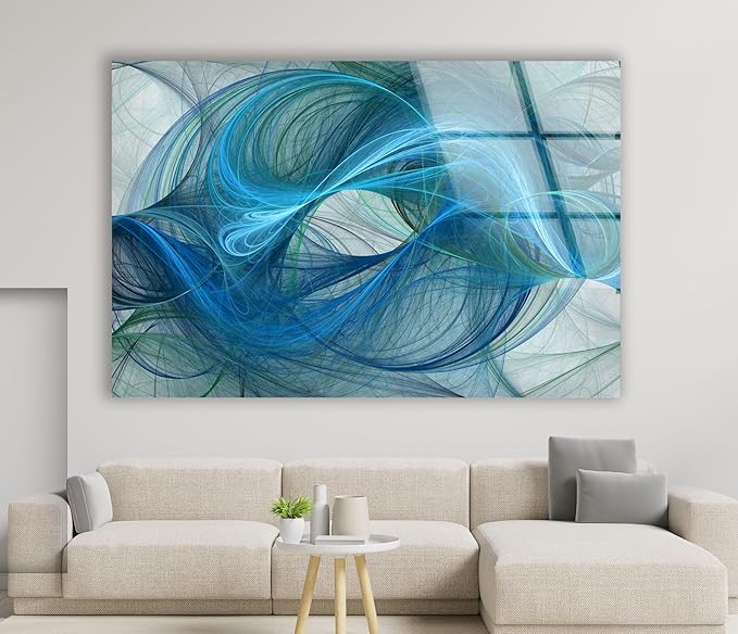 My Photostation.com Round 31,5'' Blue Energy Abstract Wall Art – Fluid Motion Glass PrintTempered Glass Printing Wall Decor Large Wall Art Wall Hangings