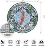 Washable Blue Rugs Thin Oriental Boho Vintage Tropical Leopard 5ft Round Area Rugs for Bedroom Kitchen Dining Living Room Office Distressed Jungle Plants Indoor Entryway Circle Carpet