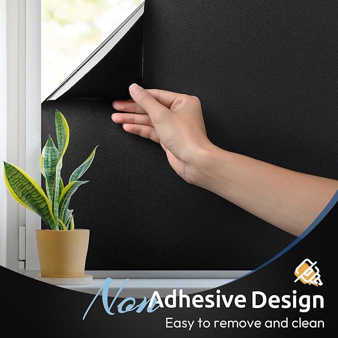 rabbitgoo Blackout Window Film, Sun Heat Blocking Privacy Cover for Glass, Removable Opaque Room Darkening Dark Black Out Window Covers Tint Shades for Home Day Sleep Light Blocker 17.5 x 118.1 Inches