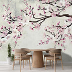 wall26 Large Wall Mural Watercolor Style Ink Painting Pink Cherry Blossom on Vintage Wall Background | Self-Adhesive Vinyl Wallpaper/Removable Modern Wall Decor - 132x144 inches