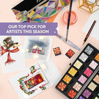 MozArt Supplies Komorebi Professional Metallic Watercolor Set - Portable Metal Box with Safety Lock and Fully Detachable Pans for Easy Customization - 24 Shimmering Colors for Arts and Crafts