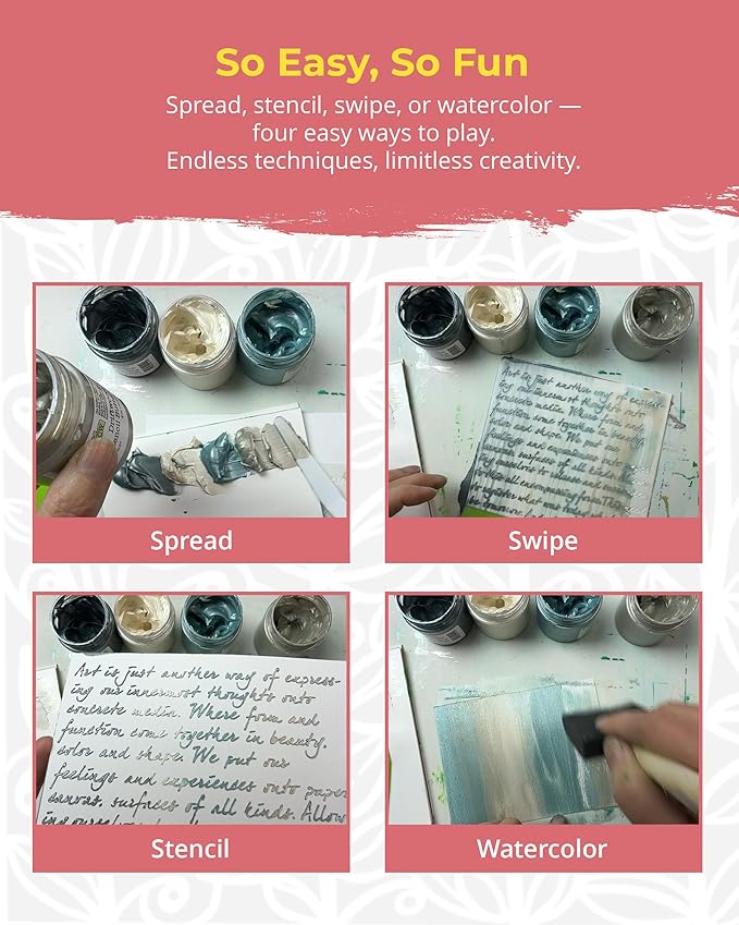 The Crafter's Workshop Stencil Butter - Blooms Acrylic Paint Set - Boutique Metallic Texture Paste for Art, Canvas, Journals, & Cards - 4 x 2oz Jars