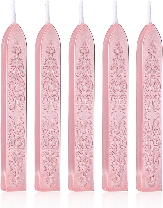 Yoption 5 Pcs Rose Gold Sealing Wax Sticks with Wicks for Wax Seal Stamp, Wedding Invitations, Gift Wrapping, Christmas
