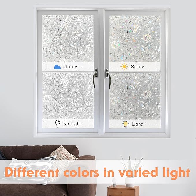 Hilarious Privacy Window Film, Tulip Window Vinyl, Stained Glass Static Stickers, 3D Decorations for Glass Windows, Removable Window Covering, Adhesive-Free Stickers (23.6'' x 118'')
