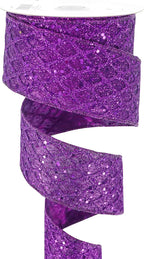 HUIHUANG Purple Wired Ribbon for Christmas Tree 2.5 inch Purple Glitter Diamond Mesh Ribbon for Tree Decoration, Wreaths, Garland, Gift Wrapping, Large Bows Making, Halloween Decor -10 Yards