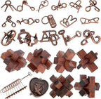 24 Pcs Brain Teaser Puzzles for Adults Teens - Metal Puzzles 3D Puzzle Game Toys for Adults Teens - Wooden Unlock Interlocking Puzzle Adult IQ Education Smart Toys