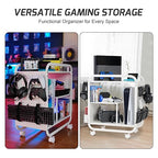 PLKOW Video Game Organizer, Rolling Video Game Storage Rack for Xbox/Switch/PS4/PS5 Accessories, Game Consoles Stand Controllers Holder, Perfect Holiday Present (White)