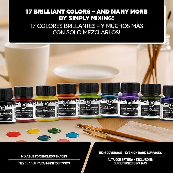 Ceramic and Porcelain Paint Set 6 x 1.52 fl oz - Metallic Magic – Dishwasher Safe – Perfect for Mug, Tile & Creative DIY Projects