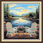 Findvoor Counted Cross Stitch Kits for Adults Full Range of Cross Stitching Embroidery Unprinted Pattern for Beginners, 11CT Needlepoint Kit Patterns Embroidery Kits-Watching Swans by Lake 18x18 inch