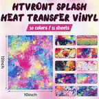 HTVRONT Splatter Heat Transfer Vinyl - 10 Sheets 12"x10" Vibrant Paint Splatter HTV Vinyl, Watercolor Iron-On Vinyl for T-Shirts, Splatter HTV Easy Cut & Weed, Fits All Cutting Machines
