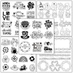 Whaline 5 Sheet St. Patrick's Day Clear Stamps Wreath Shamrock Lucky Words Silicone Transparent Stamps Border Stamp Cards for Irish DIY Crafts Card Making Scrapbooking Embossing Album Decor