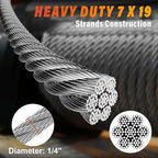 Stainless Steel Cable for Railing - 250FT 1/4" T316 Wire Rope - 7 x 19 Strands 6700 LBS Breaking Strength for Outdoor Deck Railing Zipline