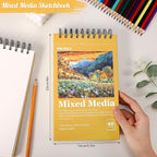 A5 Sketch Book, Mixed Media Sketchbook 60 Sheets, 98lb/160gsm Heavyweight Spiral Artist Sketch Pad for Sketching Drawing, Pastel, Acrylic, Craft, Ideal Gift