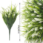 20 Bundles Artificial Plants Outdoor Fake Monkey Grass with Flowers (White)