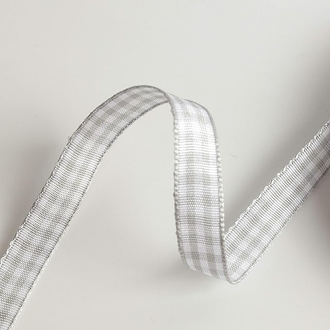 Gray Gingham Plaid Checked Ribbon 25 Yards Each Roll 100% Polyester (3/8",Gray)