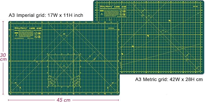 Self Healing Cutting Mat A3 12"x18" – Double Sided 5-Ply Craft Mat for Sewing, Quilting, Fabric, Scrapbooking – Green/Green