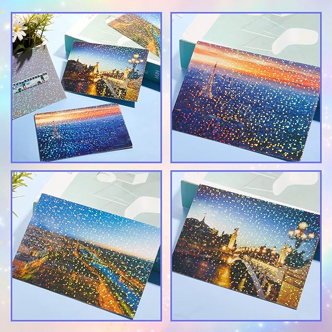 60 Sheets Holographic Laminate Sheets Clear Glitter A4 Size Vinyl Sticker Paper Holographic Overlay Self Adhesive Waterproof Transparent Film, 11.7 x 8.3 Inch (Little Dot)