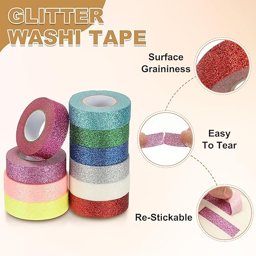 PATIKIL 1 Roll Glitter Paper Washi Tape, Washi Decorative Tape for Crafts, Rose Red