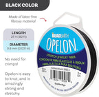 The Beadsmith Opelon Stretch Cord – Elastic Beading Fiber, Black, 0.8 mm Diameter, 25 Meters (82 ft) Spool