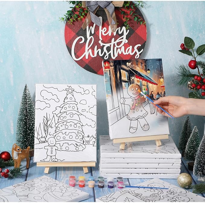 Zhanmai 12 Pack Pre Drawn Canvas for Painting Sip and Paint Kit 8" x 10" Paint Party Set Canvas Painting Pre Printed Canvases for Party Favor DIY Virtual Adult's Date Night(Gingerbread Man)
