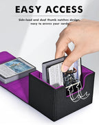 ZLCA Card Deck Box for Trading Cards, MTG Commander Deck Box Holds 120+ Single Sleeved, Leather Magnetic Card Storage Case Fits for TCG CCG Magic (Black& Purple)