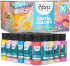 Acrylic Pouring Paint Set | 30 Vibrant Colors Including An Array Of Metallic, Neon & Pastel Paints | Pre Mixed, Ready to Use, High Flow Paint For Canvas, Paper, and More | 2 Ounces Per bottle (Pastel